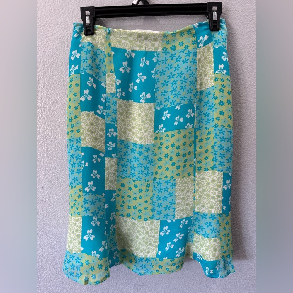 Vintage Harold’s Patchwork Floral Skirt Size 4 Blue Green Y2K - Picture 4 of 8